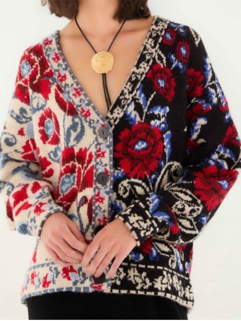 Farm Rio: Black Mixed Valentina V Neck Knit Cardigan size XL Extra Large NWT
